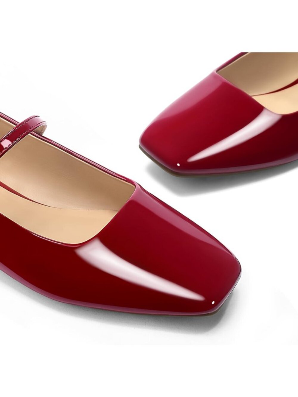 Women's Patent Red Closed Toe Chic Footwear Latex Insole Mary Jane Flat Shoes - Picture 7 of 7